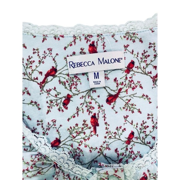 Rebecca Malone Women's Nightgown Medium Nightdress Lace & Button Red Robin Print - Picture 5 of 8